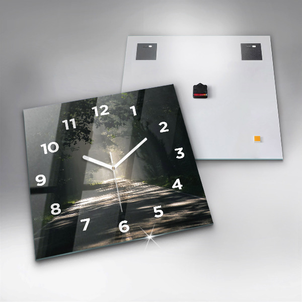 Horloge murale carrée Route forestière et rayons de soleil