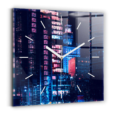 Horloge murale carrée Varsovie la nuit