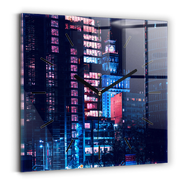 Horloge murale carrée Varsovie la nuit