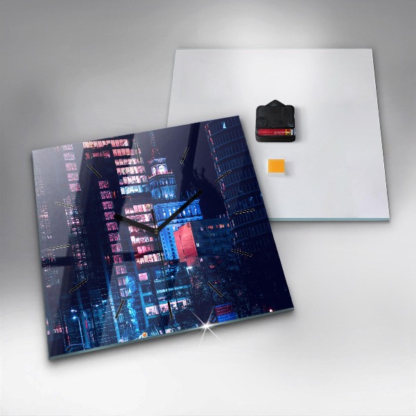 Horloge murale carrée Varsovie la nuit