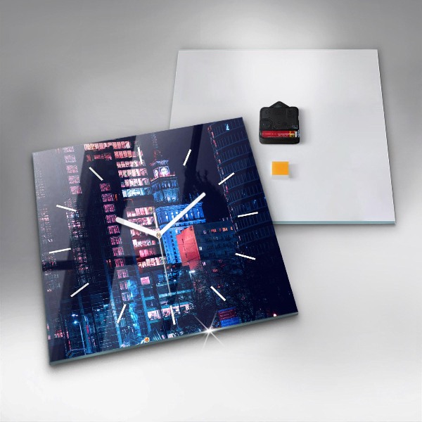 Horloge murale carrée Varsovie la nuit