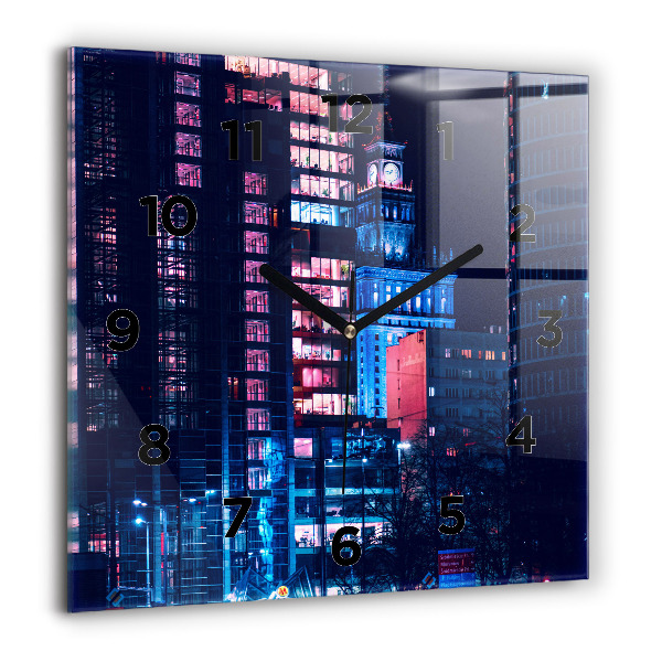 Horloge murale carrée Varsovie la nuit