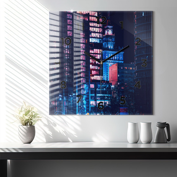 Horloge murale carrée Varsovie la nuit