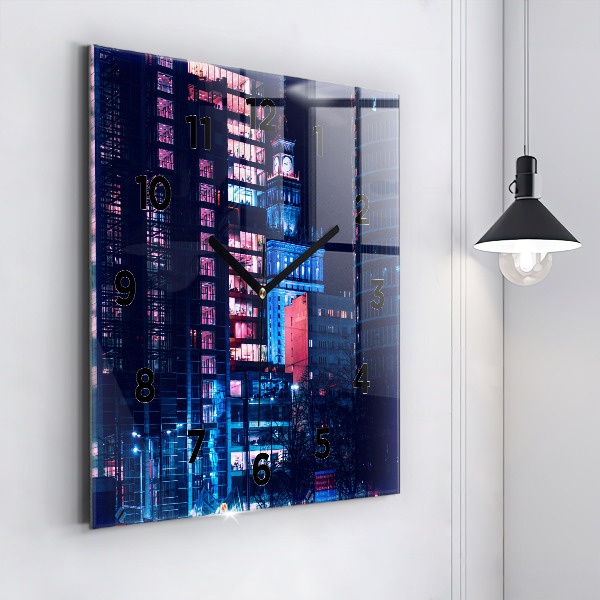 Horloge murale carrée Varsovie la nuit