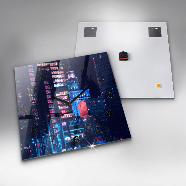 Horloge murale carrée Varsovie la nuit