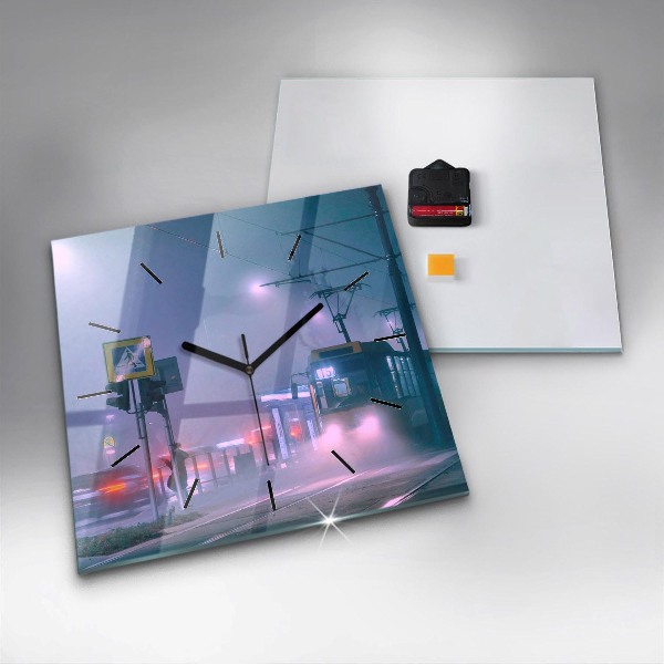 Horloge murale carrée Varsovie dans le brouillard