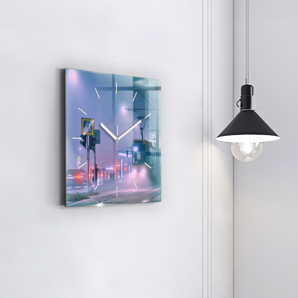 Horloge murale carrée Varsovie dans le brouillard