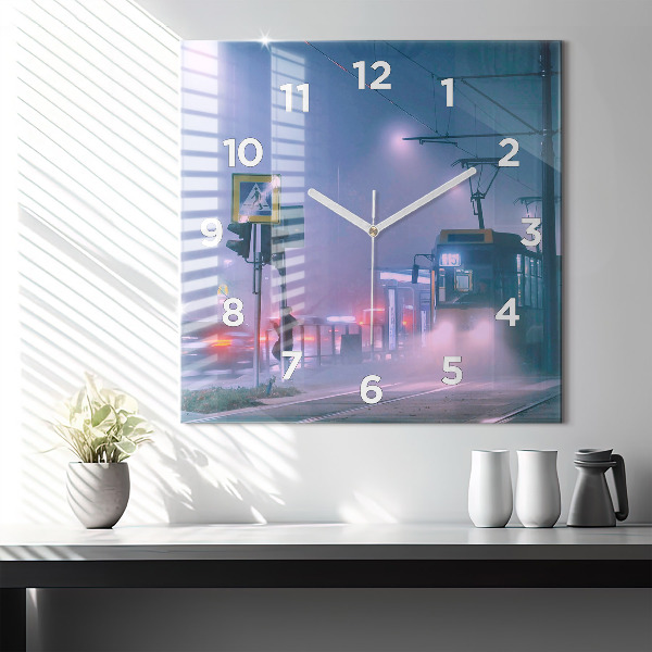 Horloge murale carrée Varsovie dans le brouillard