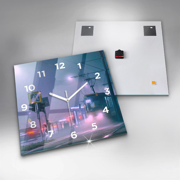 Horloge murale carrée Varsovie dans le brouillard