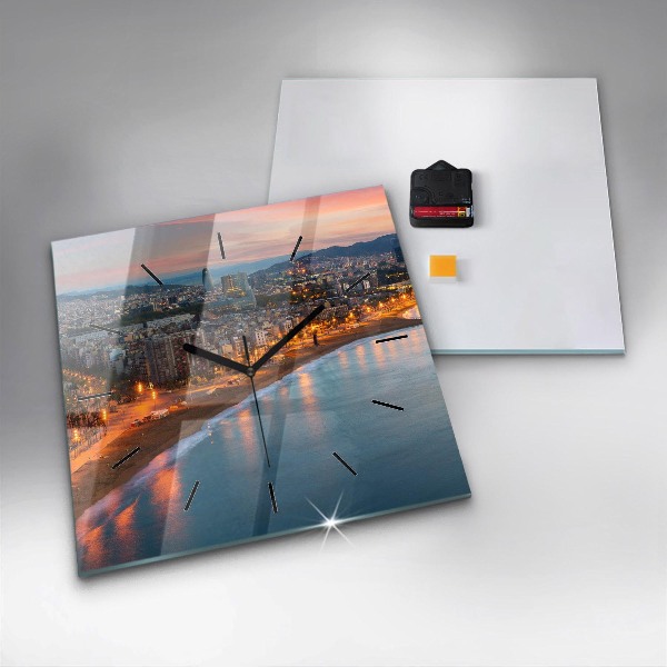 Pendule carrée en verre Plage de Barcelone