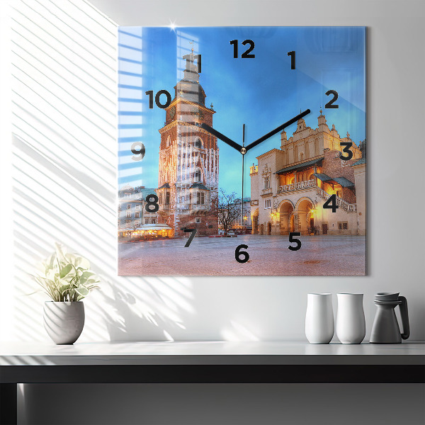 Horloge murale carrée Place du marché principal de Cracovie