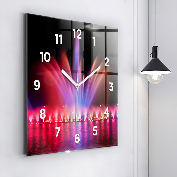 Horloge murale carrée Fontaine de Wroclaw la nuit