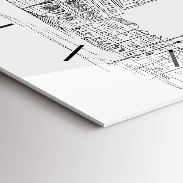 Horloge murale carrée Croquis de la vieille ville de Poznań