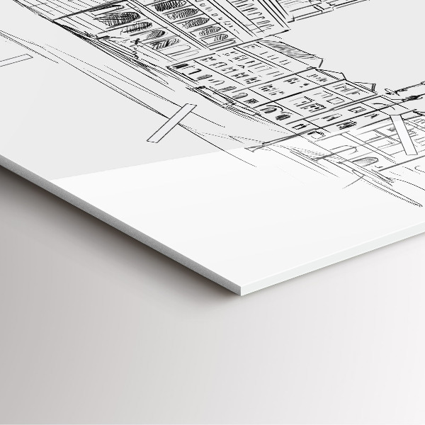 Horloge murale carrée Croquis de la vieille ville de Poznań