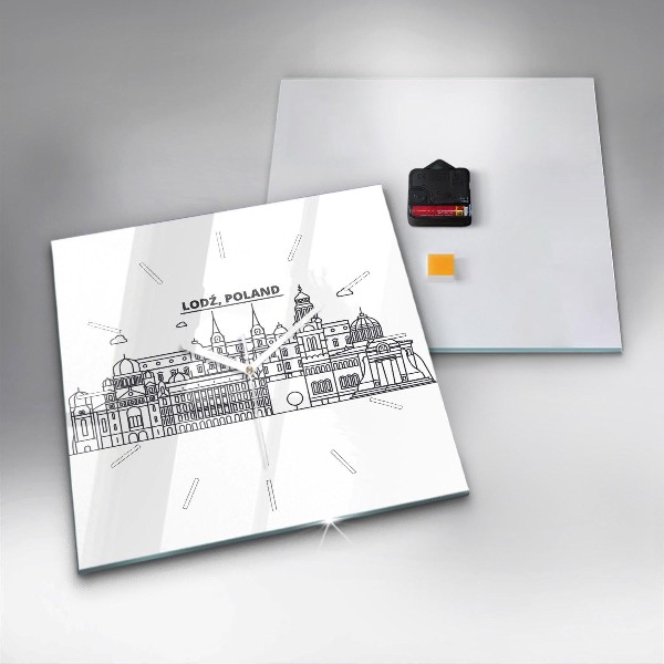 Horloge carrée en verre Panorama architectural de Lodz