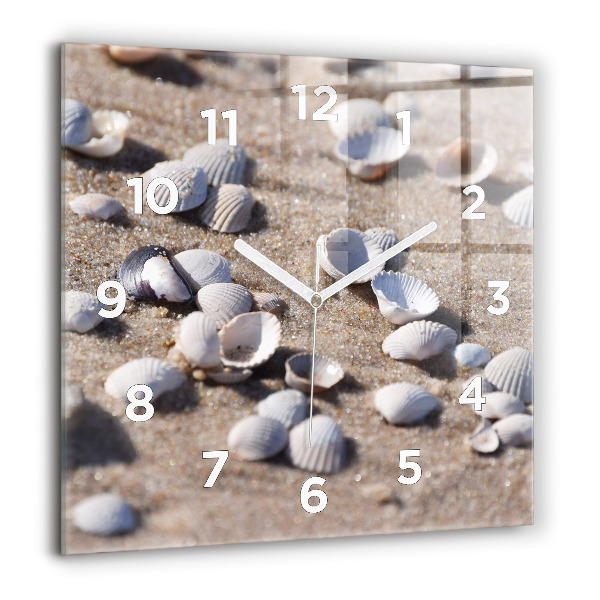Horloge carrée en verre Coquillages sur la plage
