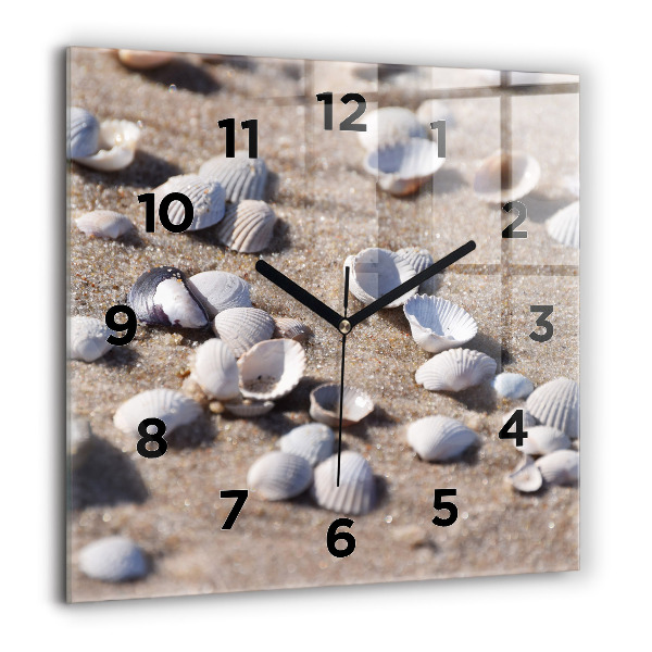 Horloge carrée en verre Coquillages sur la plage