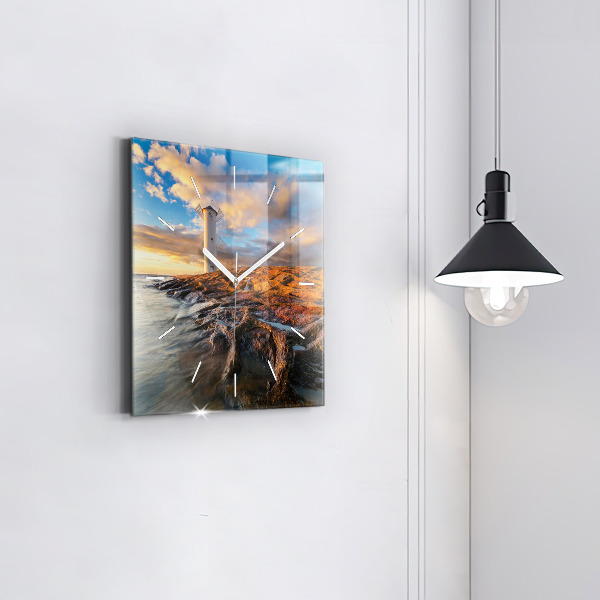 Horloge carrée en verre Le phare et la mer Baltique