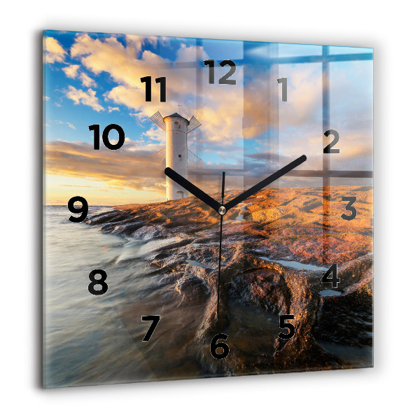Horloge carrée en verre Le phare et la mer Baltique