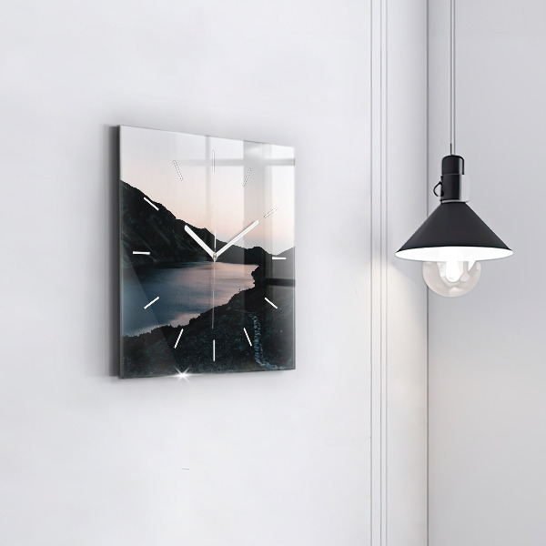 Horloge murale carrée Lac et montagnes