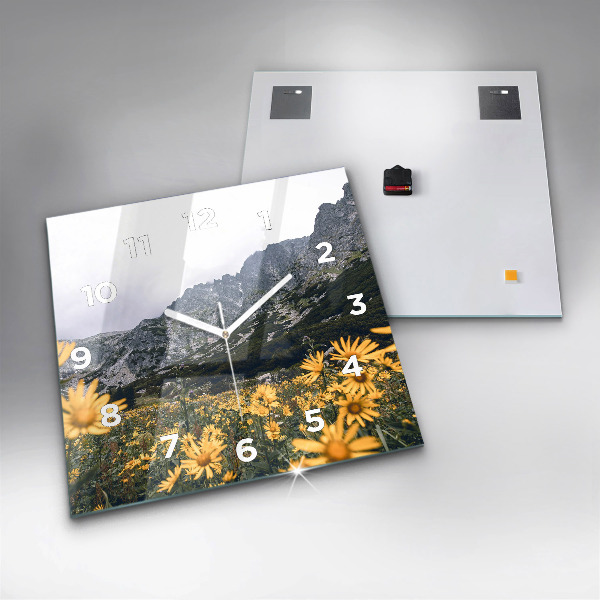 Horloge murale carrée Fleurs des prés dans les montagnes