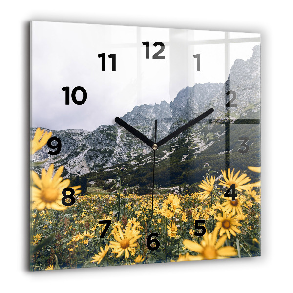 Horloge murale carrée Fleurs des prés dans les montagnes