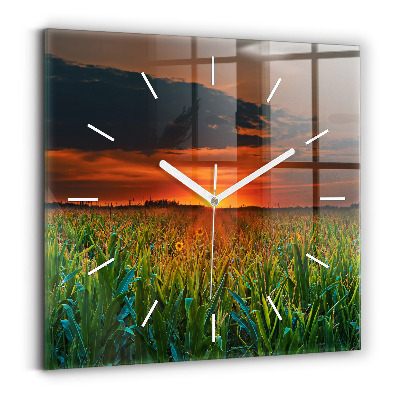 Horloge murale carrée Tournesols dans le pré