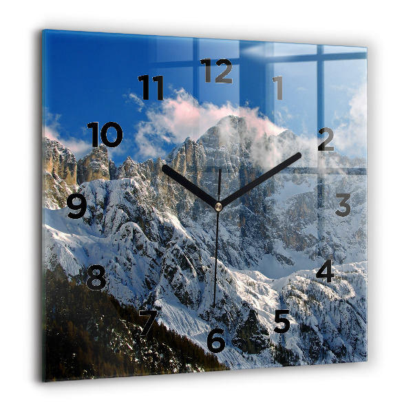 Horloge murale carrée Montagnes sous le ciel bleu