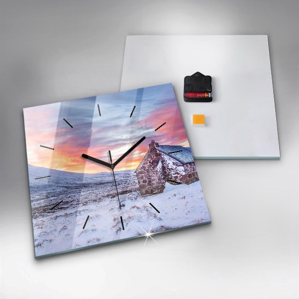 Horloge murale carrée Chalet à la montagne