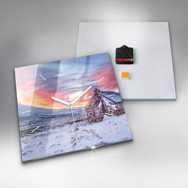 Horloge murale carrée Chalet à la montagne