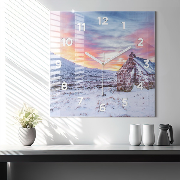 Horloge murale carrée Chalet à la montagne