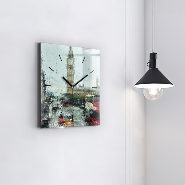 Horloge murale carrée Londres pluvieuse