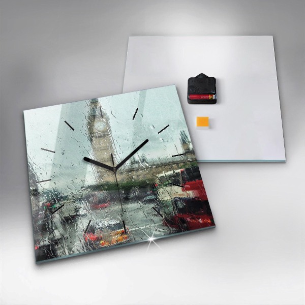 Horloge murale carrée Londres pluvieuse