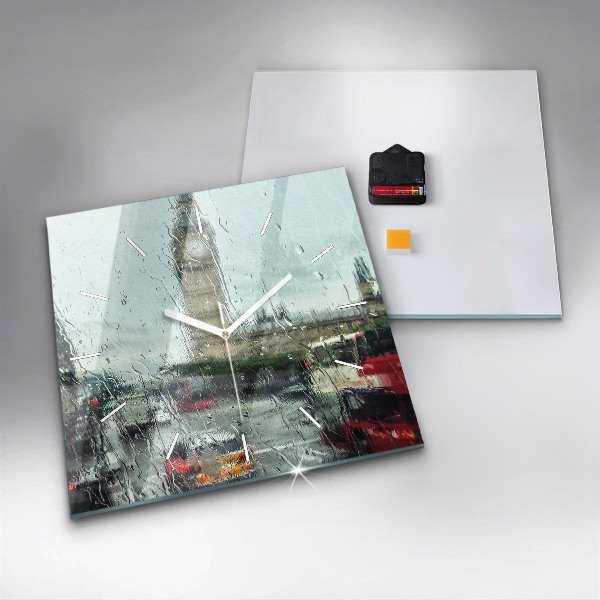 Horloge murale carrée Londres pluvieuse