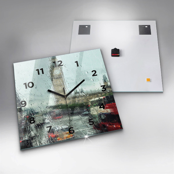 Horloge murale carrée Londres pluvieuse