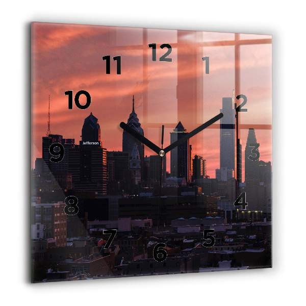 Horloge murale carrée Horizon de la ville de Philadelphie