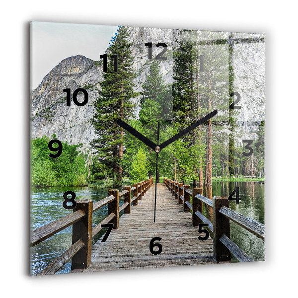 Horloge murale carrée Pont en bois de Yosemite