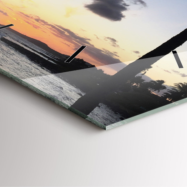 Horloge murale carrée Palmier et lever de soleil