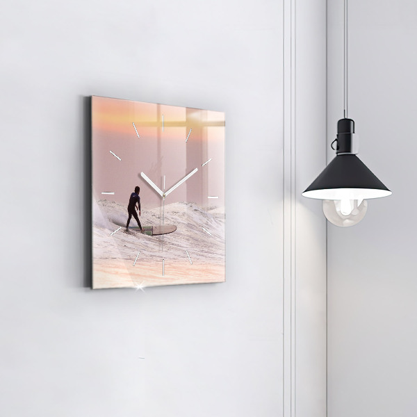Horloge murale carrée Surfeur à Hawaï