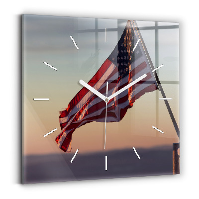 Horloge murale carrée Drapeau des États-Unis flottant