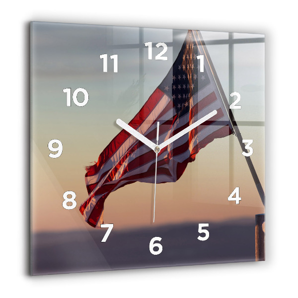 Horloge murale carrée Drapeau des États-Unis flottant