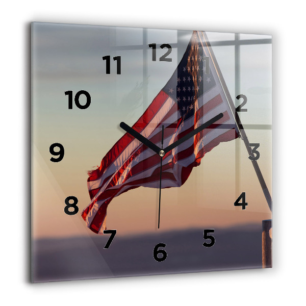 Horloge murale carrée Drapeau des États-Unis flottant