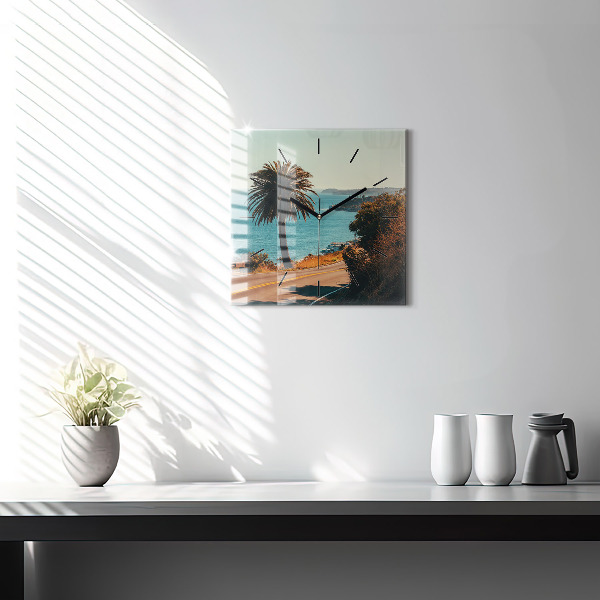Horloge murale carrée Palmiers à Malibu