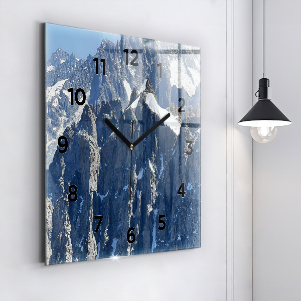 Horloge murale carrée Les Alpes en hiver