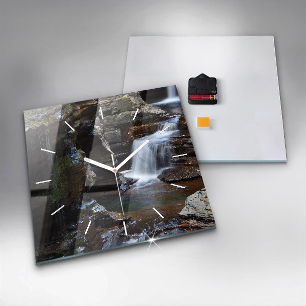 Horloge murale carrée 'Cascade et rochers d''Islande'