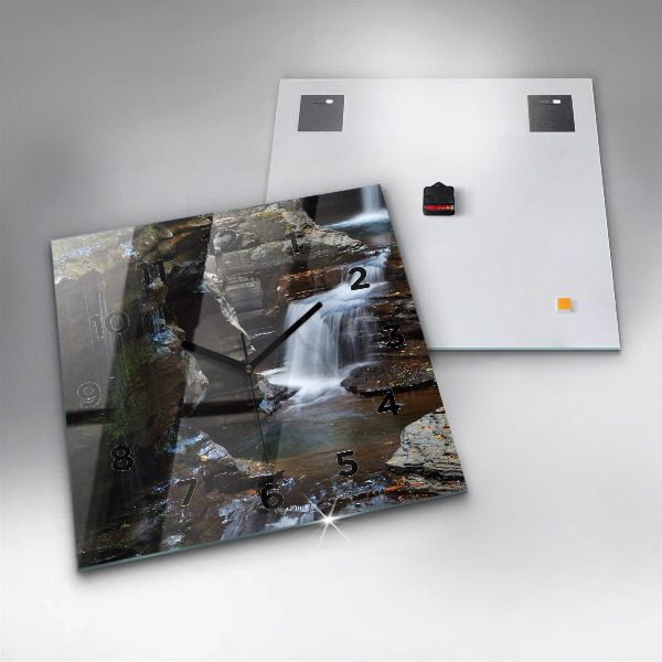 Horloge murale carrée 'Cascade et rochers d''Islande'