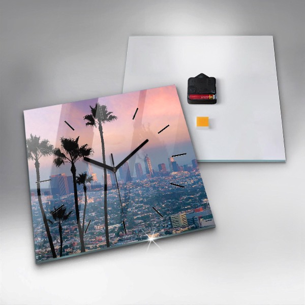 Horloge murale carrée Coucher de soleil à Los Angeles