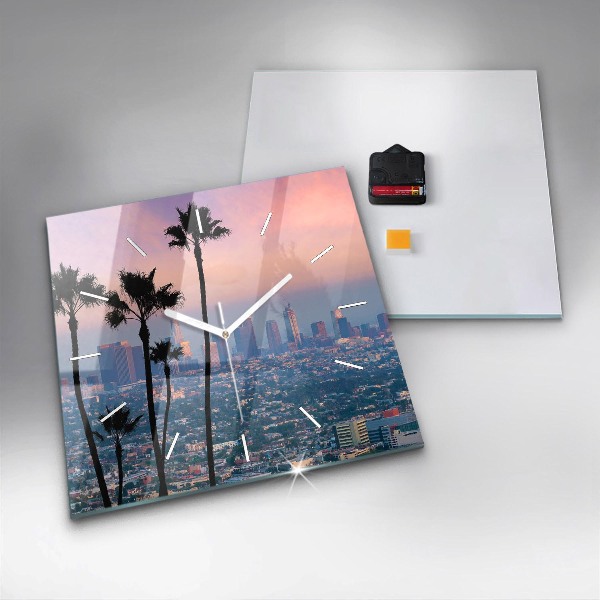 Horloge murale carrée Coucher de soleil à Los Angeles