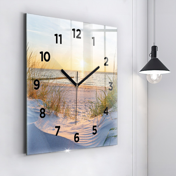 Horloge carrée en verre Coucher de soleil sur la mer
