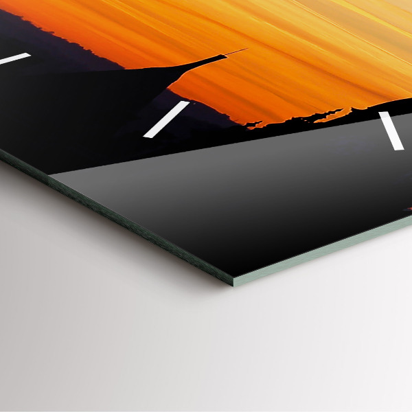 Pendule carrée en verre Bâtiment et coucher de soleil